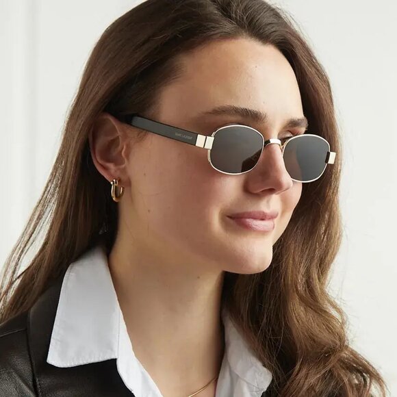 NEW SL706 001 SAINT LAURENT SUNGLASSES WOMEN GOLD SQUARE EYEWEAR - Picture 4 of 6